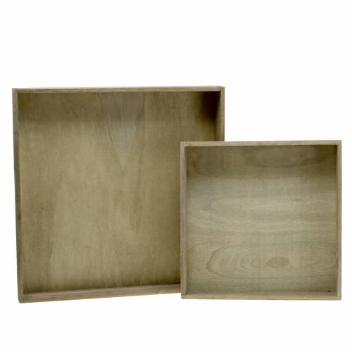 Floristik24 Holztablett Natur 2er-Set Quadratisch 40x40/30x30cm