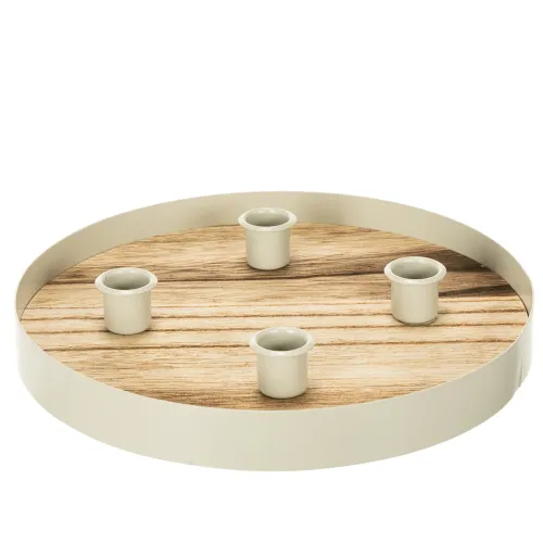 Runder Kerzenhalter für 4 Stabkerzen aus Holz und Metall, 25 cm bestellen | Floristik24.at