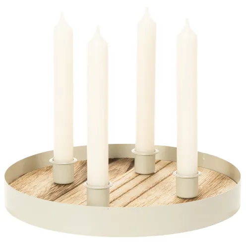Runder Kerzenhalter für 4 Stabkerzen aus Holz und Metall, 25 cm | Floristik24.at