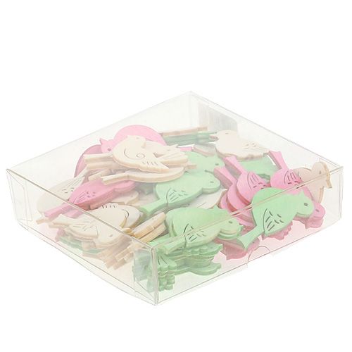 Floristik24 Holzvögel 4cm - 4,5cm Pastell sortiert 72 St