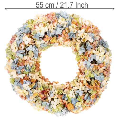 Künstlicher Hortensienkranz bunt 55 cm für Tür und Wand aus Kunststoff | Floristik24.at