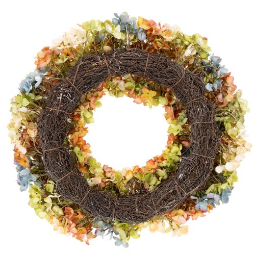Künstlicher Hortensienkranz bunt 55 cm für Tür und Wand aus Kunststoff | Floristik24.at