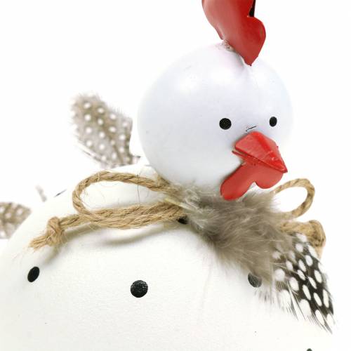 Floristik24 Dekofigur Huhn weiß mit Punkten und Federn H13cm 2St
