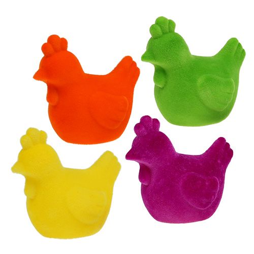 Floristik24 Huhn beflockt farbig 10cm sort. 8St