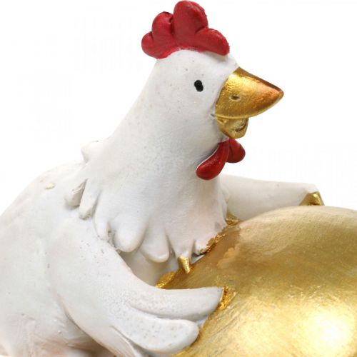 Floristik24 Deko-Hühner mit Oster-Ei, Osterhühner, Goldenes Ei, Osterdeko H12/11cm 2er-Set