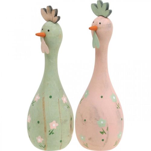 Floristik24 Deko Huhn Holz Rosa, Grün Osterdeko Figur Ø5cm H15cm 2St