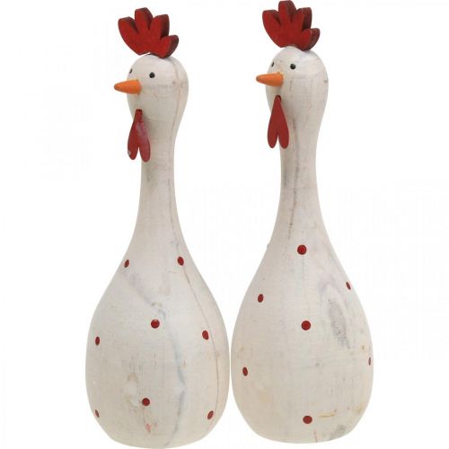 Floristik24 Deko Huhn Holz Weiß Dekofigur Ostern Ø5cm H15cm 2St