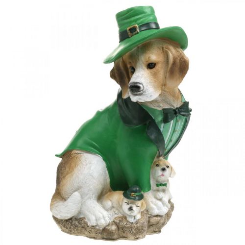 Artikel Beagle mit Hut, St. Patrick's Day, Hund mit Anzug, Gartendeko, Jagdhund H24,5cm