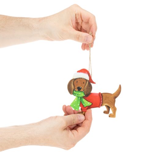 Weihnachtsanhänger Hund 2er-Set 12cm Metall mit Naturfaser | Floristik24.at
