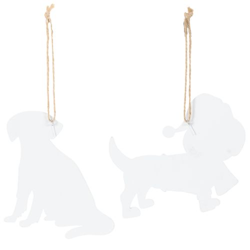 Weihnachtsanhänger Hund 2er-Set 12cm Metall mit Naturfaser | Floristik24.at