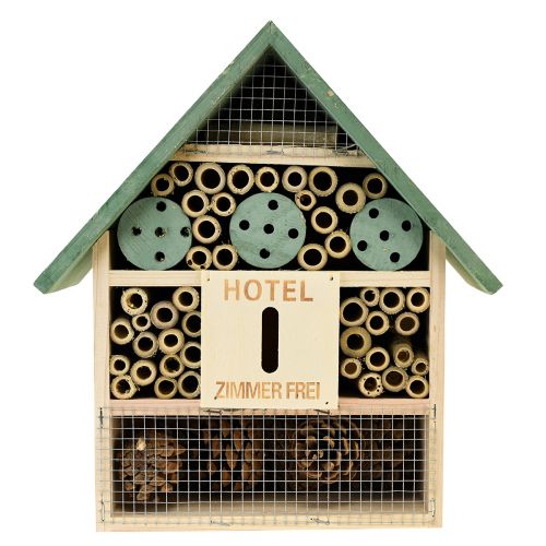 Artikel Insektenhotel Holz Insektenhaus Grün Natur 26,5x9x31cm