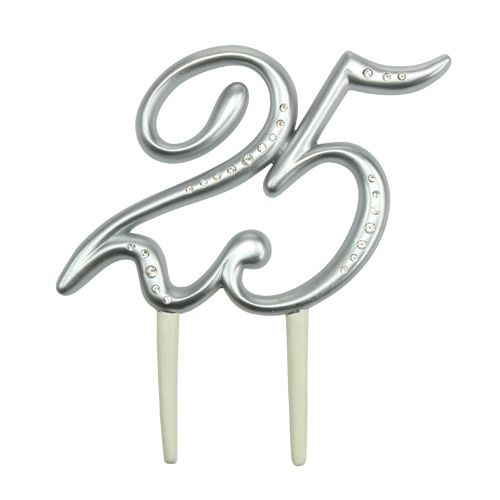Floristik24 Zahl "25" zum Stecken Silber 15,5cm