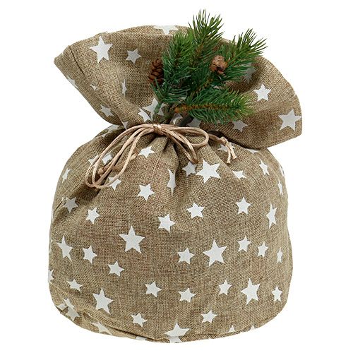 Floristik24 Jute-Sack mit Sternen 23cm x 23cm H35cm Natur