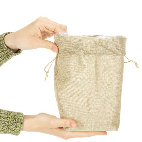 Geschenktasche aus Jute 13,5×11×25cm in Naturfarben mit Kordel | Floristik24.at