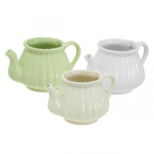 Floristik24 Deko-Kaffekanne Keramik, Pflanztopf Grün, Weiß, Creme L19cm Ø7,5cm