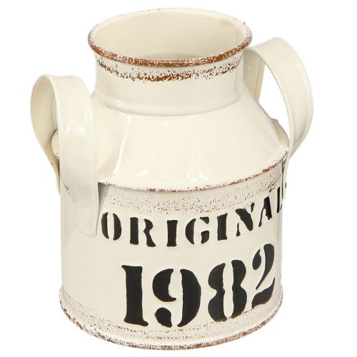 Floristik24 Kanne Metall Deko „Original 1982“ Creme Rost H13cm 2St