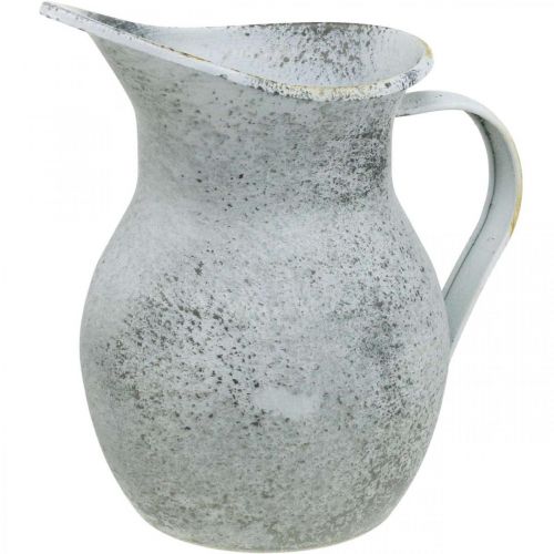 Deko Kanne Metall Weiß gewaschen Shabby Chic H18,5cm