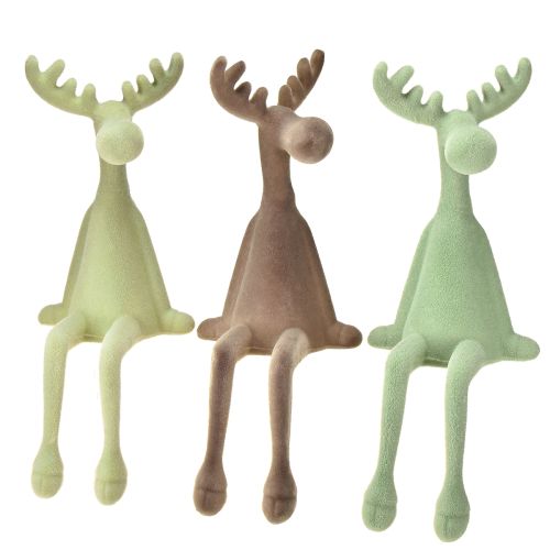 Kantenhocker Elch Deko beflockt Grün Braun Mint 31cm 3 St