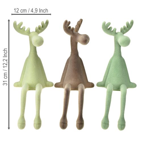 Artikel Kantenhocker Elch Deko beflockt Grün Braun Mint 31cm 3 St