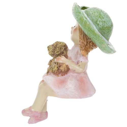 Kantenhocker Mädchen mit Hund aus Polyresin Ø4,5cm H9,5cm in Rosa und Grün | Floristik24.at