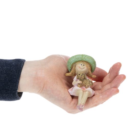 Kantenhocker Mädchen mit Hund aus Polyresin Ø4,5cm H9,5cm in Rosa und Grün | Floristik24.at