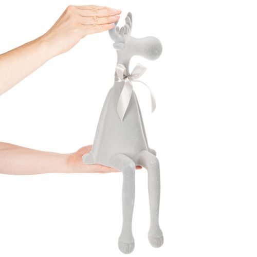 Weihnachtsfigur Rentier Kantenhocker 54cm Hellgrau beflockt | Floristik24.at