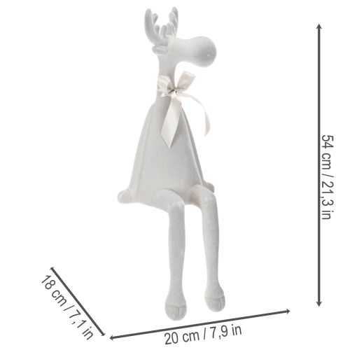 Weihnachtsfigur Rentier Kantenhocker 54cm Hellgrau beflockt | Floristik24.at