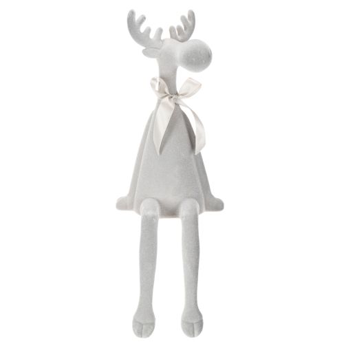 Weihnachtsfigur Rentier Kantenhocker 54cm Hellgrau beflockt | Floristik24.at