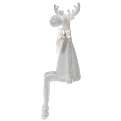 Weihnachtsfigur Rentier Kantenhocker 54cm Hellgrau beflockt | Floristik24.at