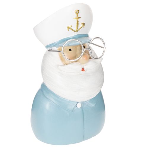 Kapitän Dekofigur aus Polyresin 16 cm Weiß-Blau mit Kapitänsmütze und Brille