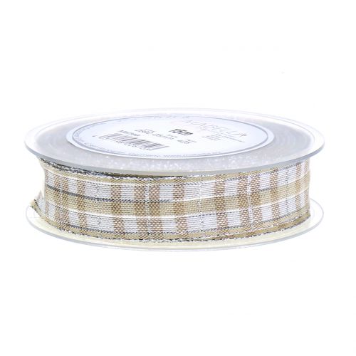 Floristik24 Karoband mit Glimmer Natur-Silber 25mm 15m
