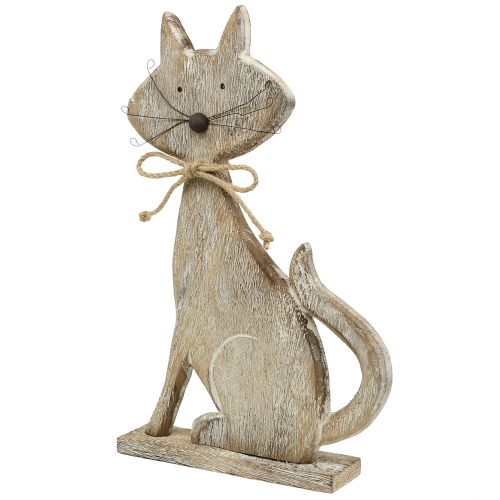 Holzfigur Katze Natur, Weiß 37cm