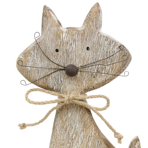 Floristik24 Holzfigur Katze Natur, Weiß 37cm