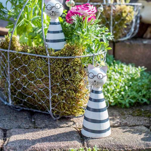 Floristik24 Katze mit Brille, Dekofigur zum Stellen, Katzenfigur Metall Schwarz-Weiß H16cm Ø7cm