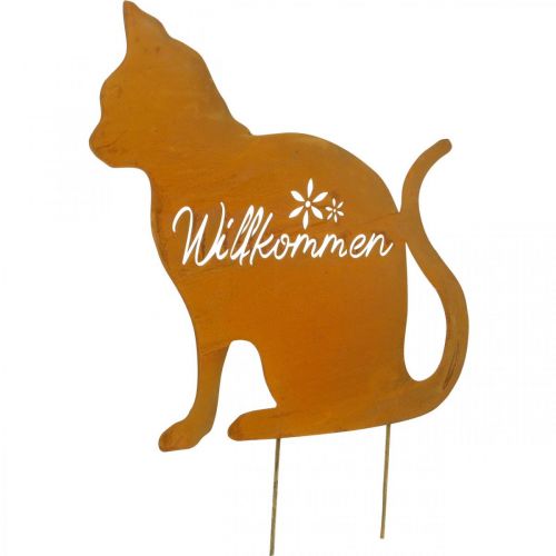 Floristik24 Metallstecker Katze, Willkommensschild, Beetdeko, Gartenstecker Edelrost, Rost-Deko H50cm