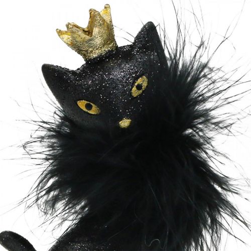 Floristik24 Dekofigur Katze Polyresin mit Krone Schwarz Gold H12,5cm 2St