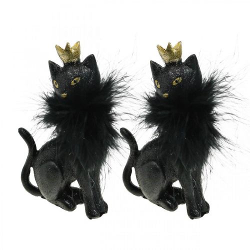 Floristik24 Dekofigur Katze Polyresin mit Krone Schwarz Gold H12,5cm 2St