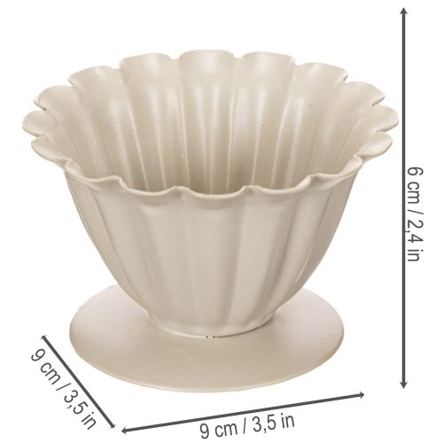 Cremefarbene Deko-Schale aus Blech in Blütenkelchform, 9 cm | Floristik24.at