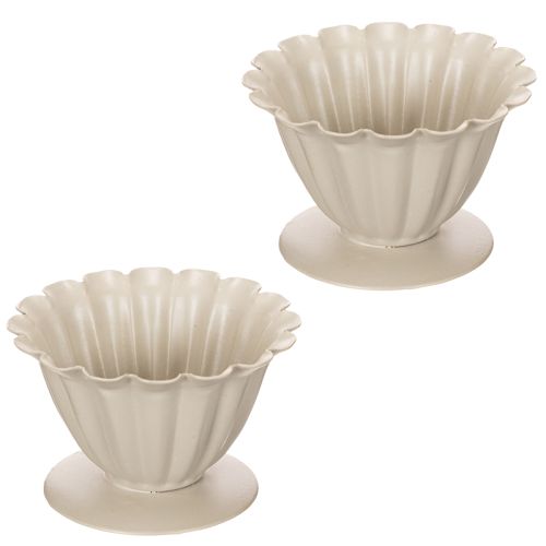 Cremefarbene Deko-Schale aus Blech in Blütenkelchform, 9 cm | Floristik24.at