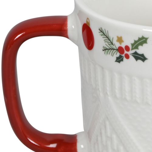 Artikel Keramik Weihnachtstasse mit Strickmuster und festlichem Dekor 9cm - Rot-Weiß 2St