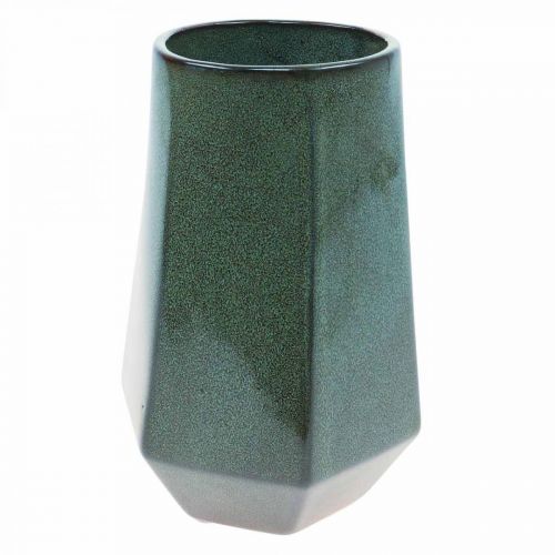 Keramik Vase Blumenvase Grün Sechseckig Ø14,5cm H21,5cm