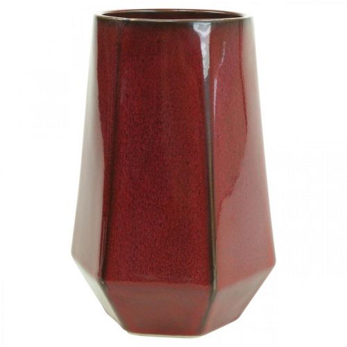 Artikel Keramik Vase Blumenvase Rot Sechseckig Ø14,5cm H21,5cm
