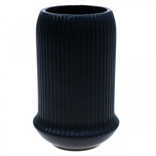 Floristik24 Keramik Vase mit Rillen Schwarz Keramikvase Ø13cm H20cm