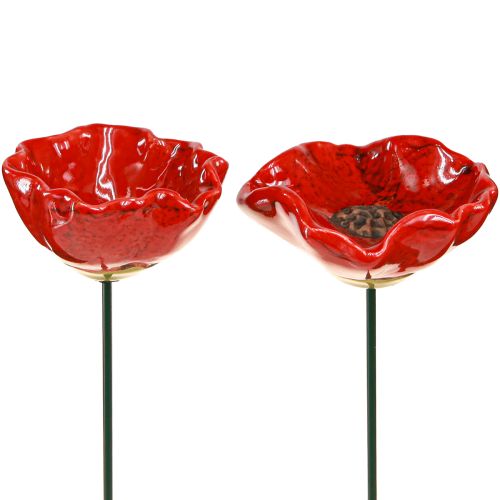 Floristik24 Keramikblumen Mohnblume Deko Blumenstecker Rot 6,5cm 4 St