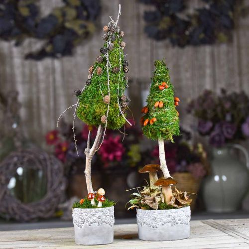 Floristik24 Keramikgefäß, Blumentopf mit Eichen-Dekor, Pflanztopf Grün/Weiß/Grau Ø13cm H11,5cm 3er-Set