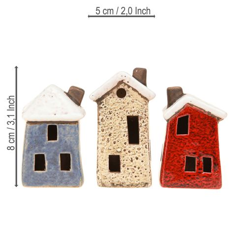 Artikel Keramikhäuschen Adventsdeko Creme Rot Grau 8,5/9,5cm 3 St
