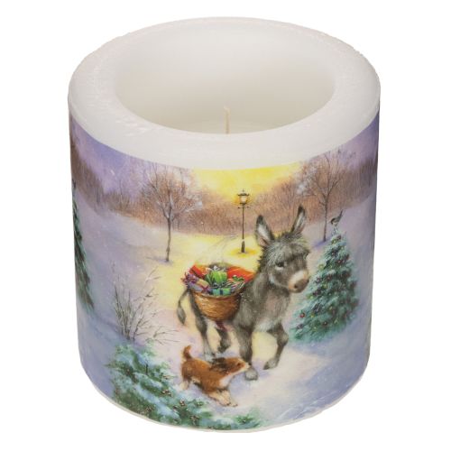 Stumpenkerze 10cm Weiß mit Winterlandschaft und Tiermotiv bestellen | Floristik24.at