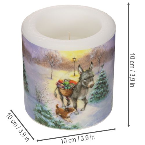 Stumpenkerze 10cm Weiß mit Winterlandschaft und Tiermotiv | Floristik24.at