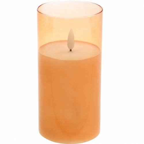 LED-Kerze im Glas Echtwachs Orange Ø7,5cm H10cm