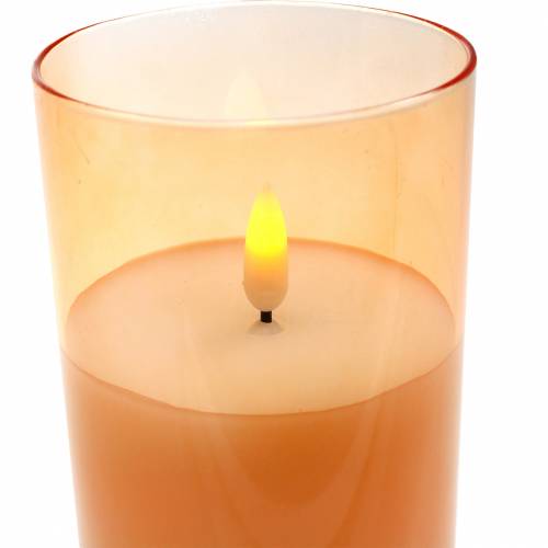 LED-Kerze im Glas Echtwachs Orange Ø7,5cm H10cm